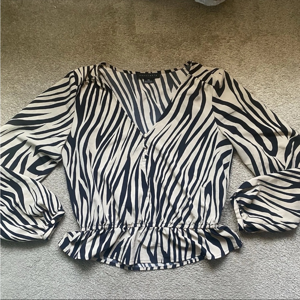Sanctuary Black and Cream Zebra Print Blouse